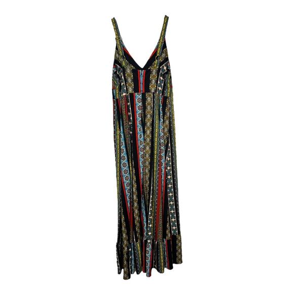 Tahari Tile Stripe Maxi Dress Small Boho Festival Stretch Jersey Black Multi - Picture 4 of 7
